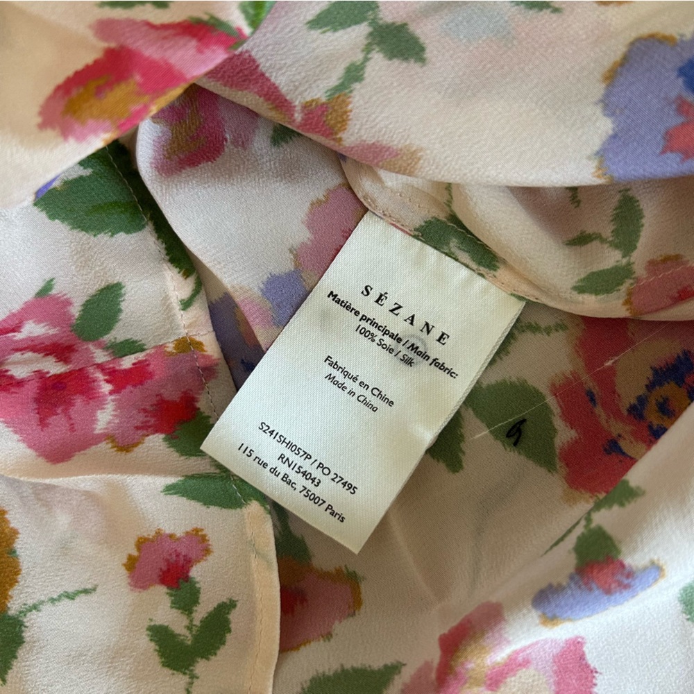 Sezane Florence Shirt Monday Pink Floral Cream Silk FR40/US8 - Picture 7 of 7